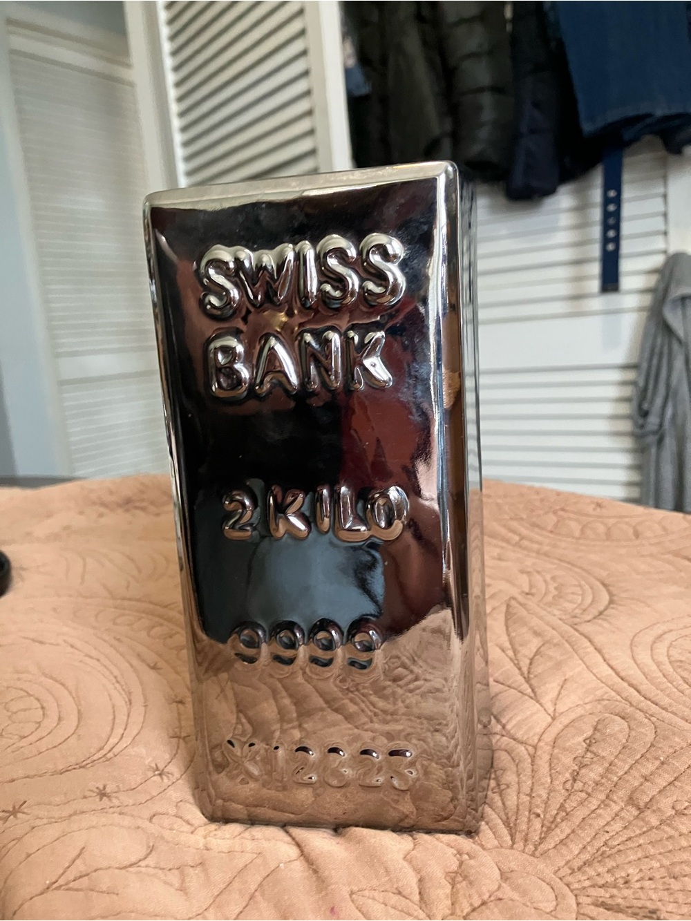 Swiss Bank 2 Kilo Decorative Silver Bar Piggy Bank